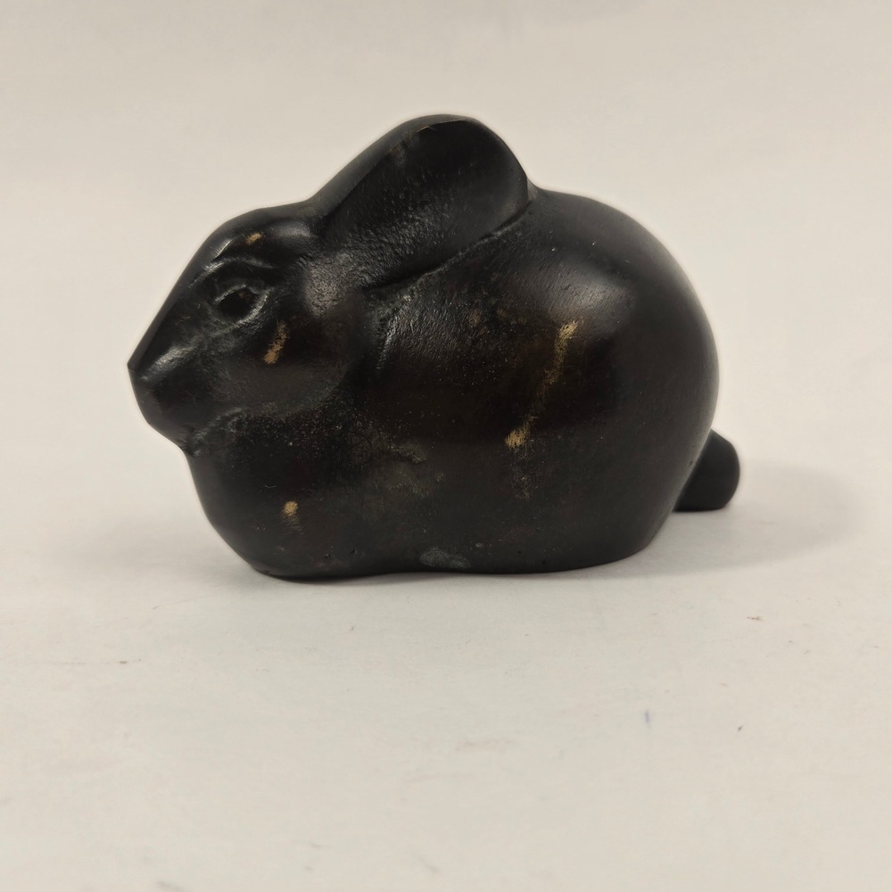 Vintage Hollow Cast Metal Rabbit Figurine Black Hare Animal Statue 3 Inch